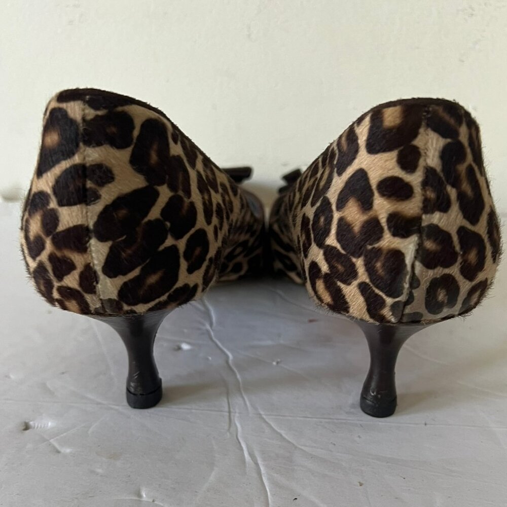 90'S VINTAGE MANOLO BLAHNIK PONY HAIR LEOPARD KITTN HEEL PUMP SZ 40.5 / 10.5 - Picture 6 of 8